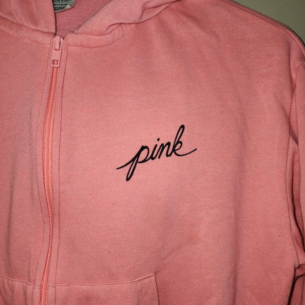PINK‎ Victoria's Secret Coral Hoodie zipper jacket sz small - Picture 2 of 12